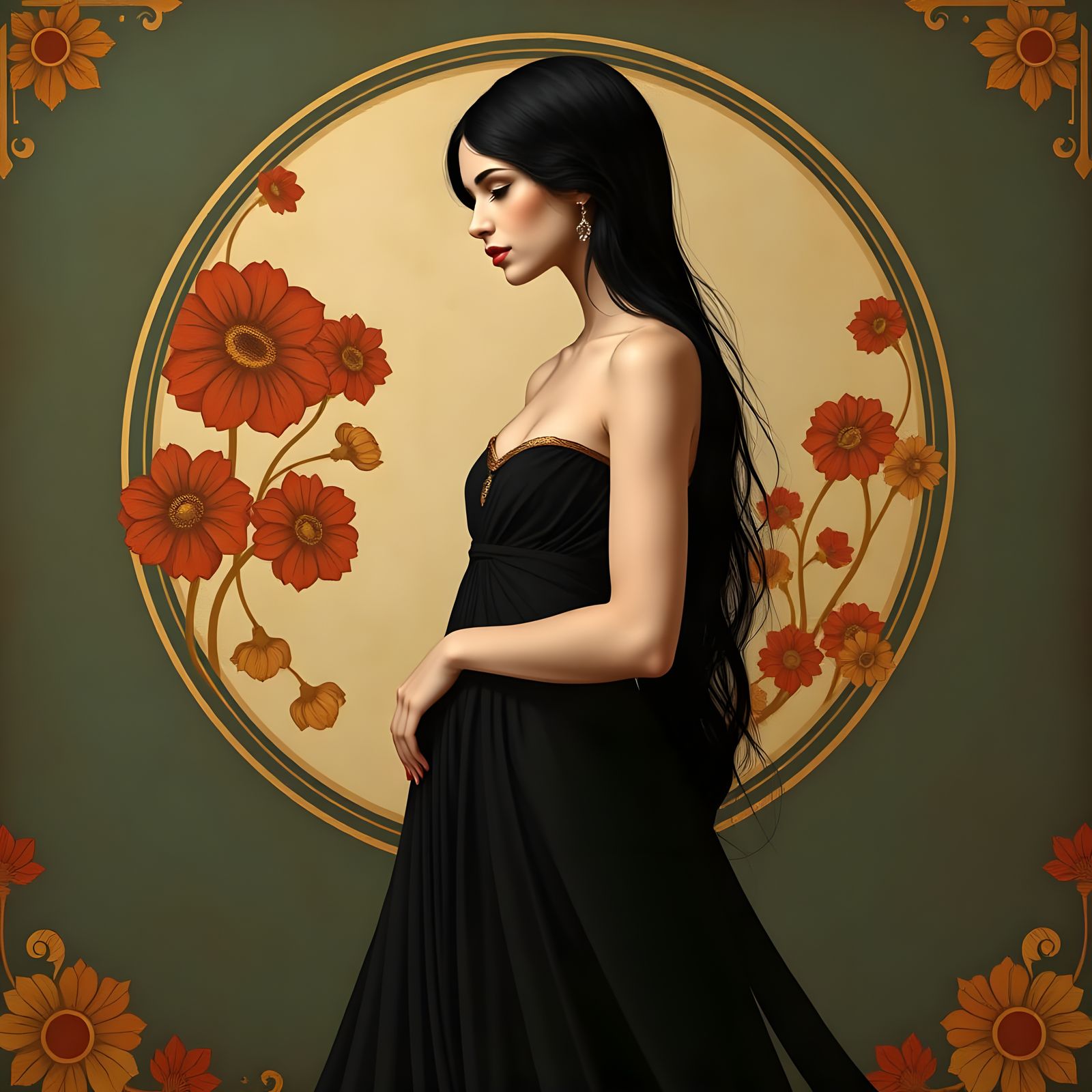 Art Nouveau Dancer in Flowing Gown