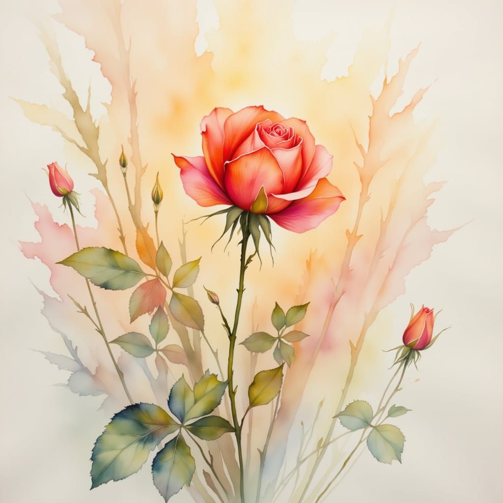 Delicate Rose in Watercolour and Alcohol Ink Wash