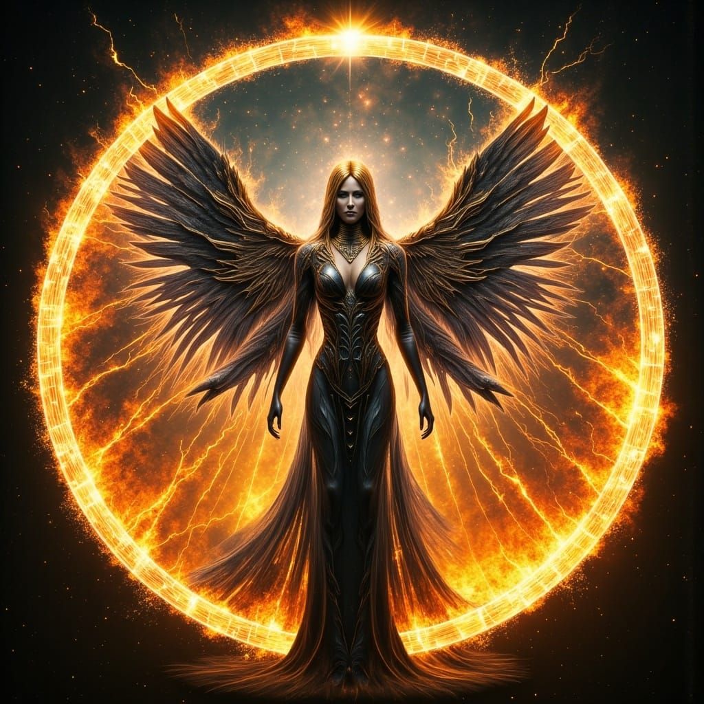Android with Wings of Nature in Abstract Style