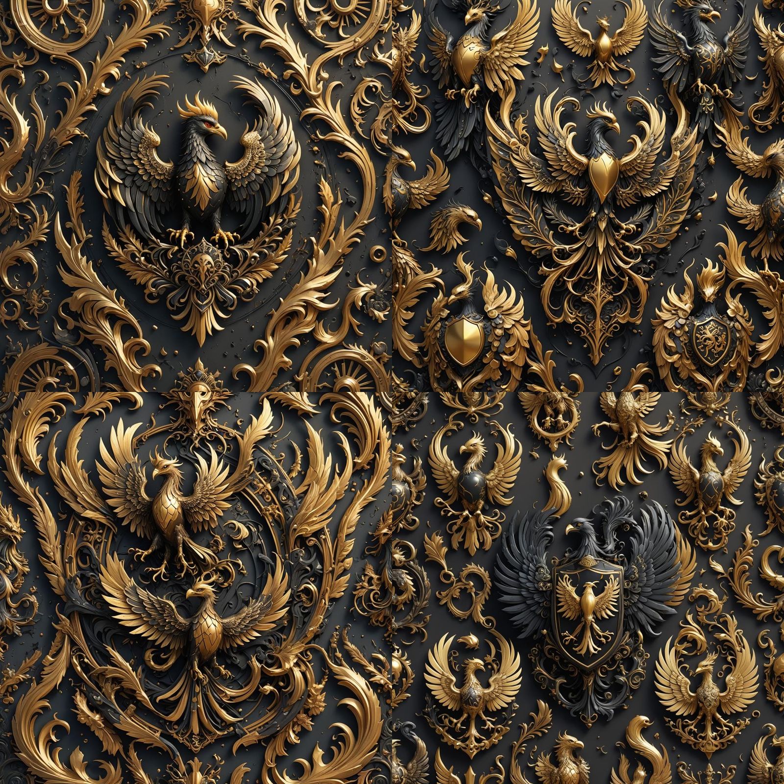 Black and Gold Phoenix Family Coat of Arms