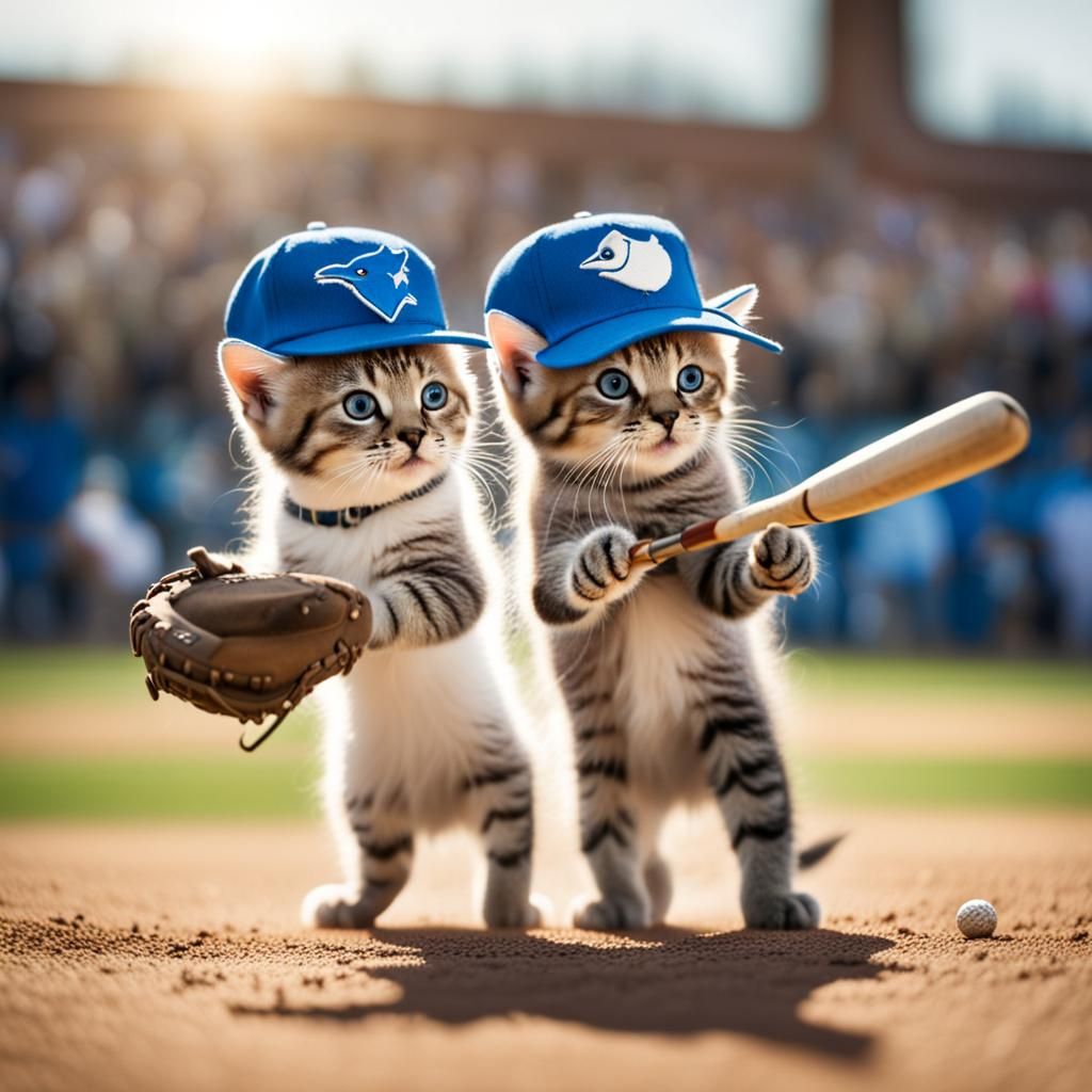 Kittens Play Baseball in Blue Jay Hats