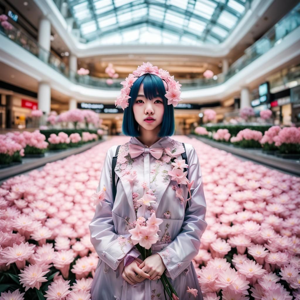 Hyperrealistic Decora Girl LilyPichu Surrounded by Lilies