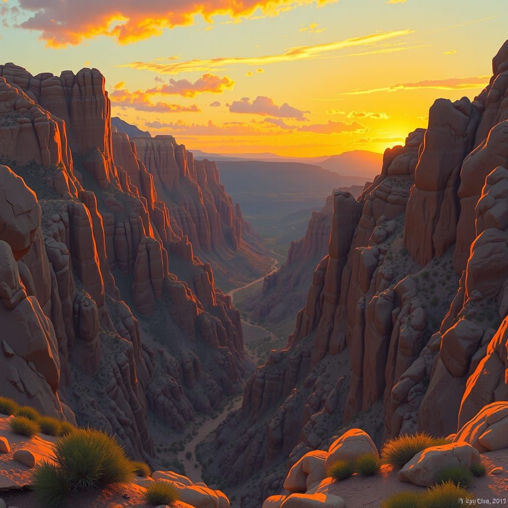 Desert Canyon Sunset in Naturalist Impressionism Style