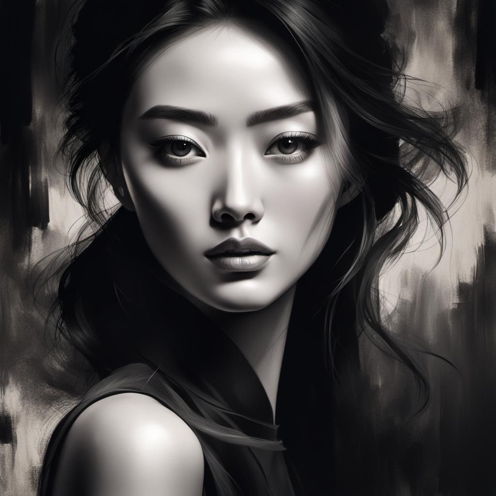 Young Chinese Beauty Shines on Stage in Charcoal Sketch Styl...