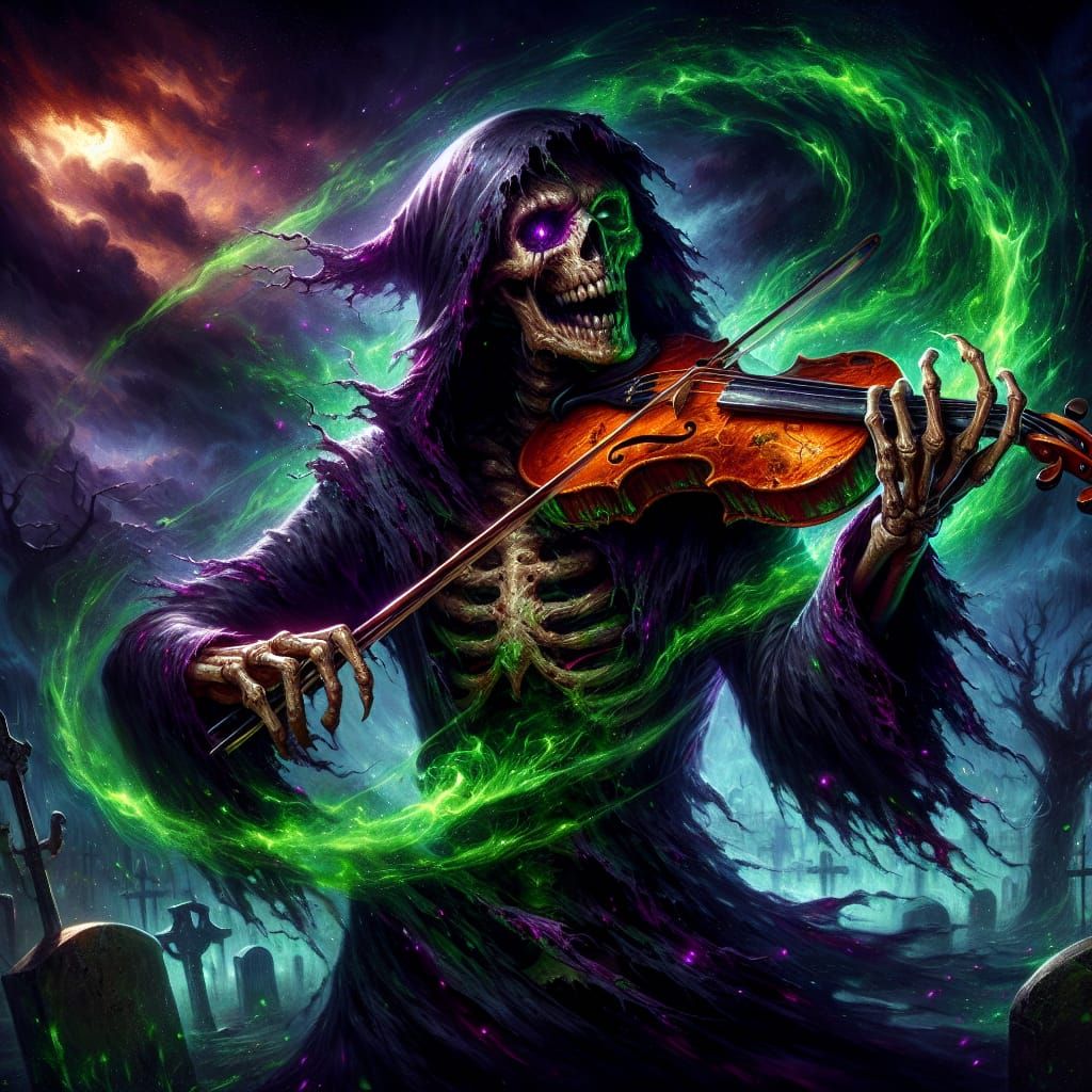 Ethereal Violinist in a Dark, Gothic Nightscape
