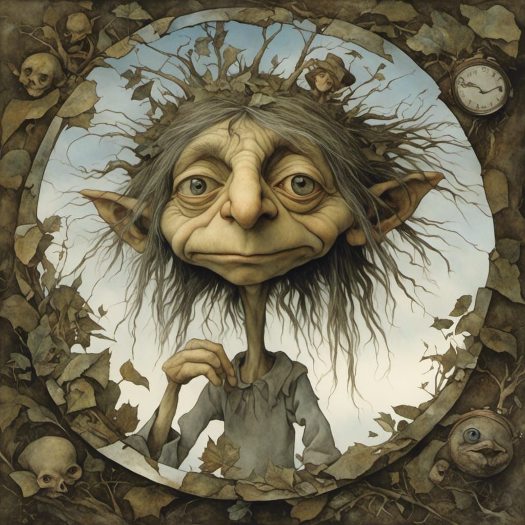 Cracked Mirror Reflects Cloudy Sky