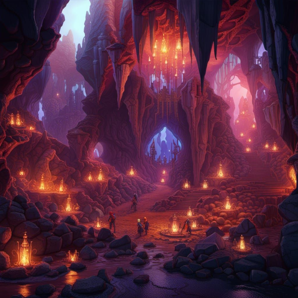 Fantasy Crystal Cave with Miners