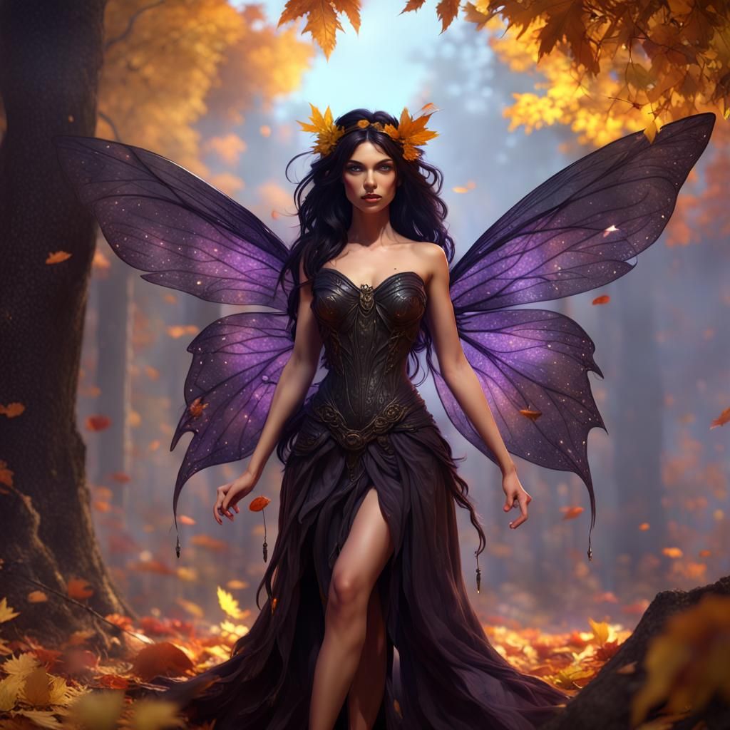 Detailed Autumn Fairy in Dark Fantasy Style