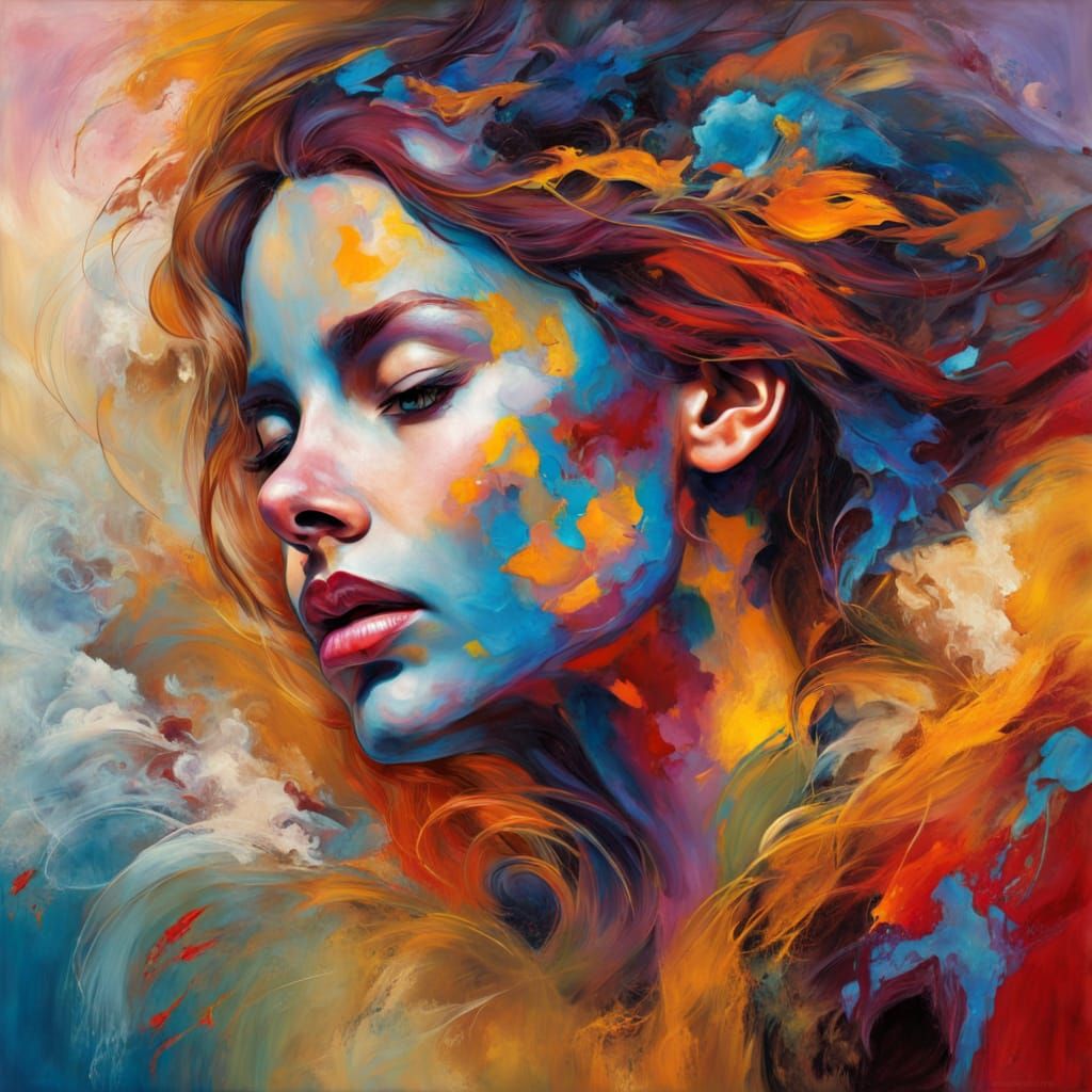 Vibrant Abstract Portrayal of Contemplation