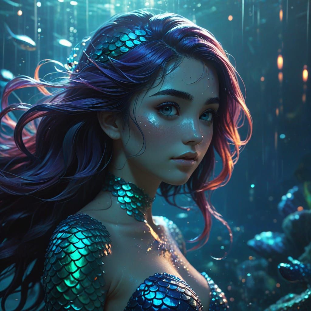 Manga Mermaid in Mystical Ocean Setting