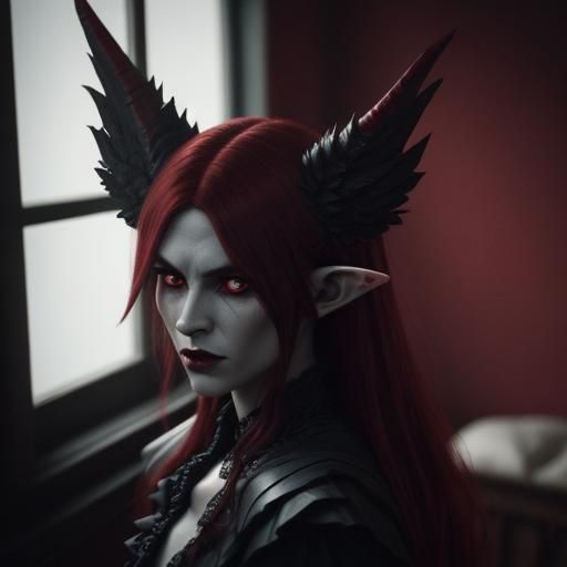 Dark Crimson Elf Incubus Lurks in Shadows