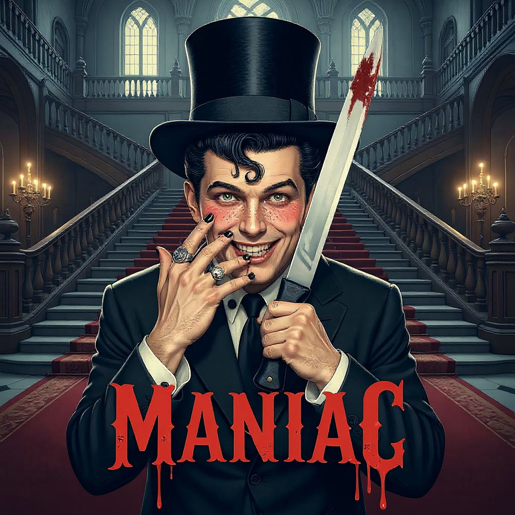 Vintage Horror: Maniac with Machete in Gothic Mansion