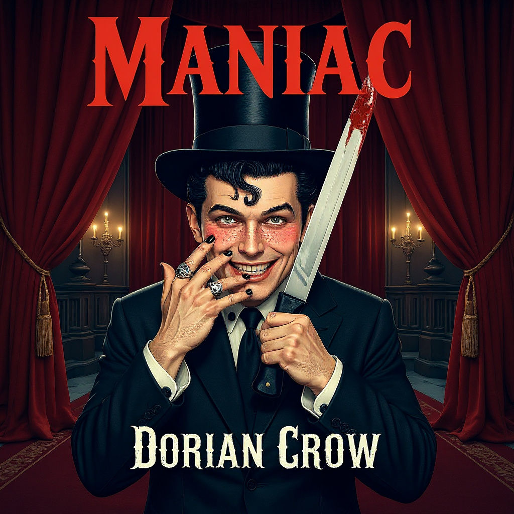 Vintage Horror Character with Machete in Gothic Mansion