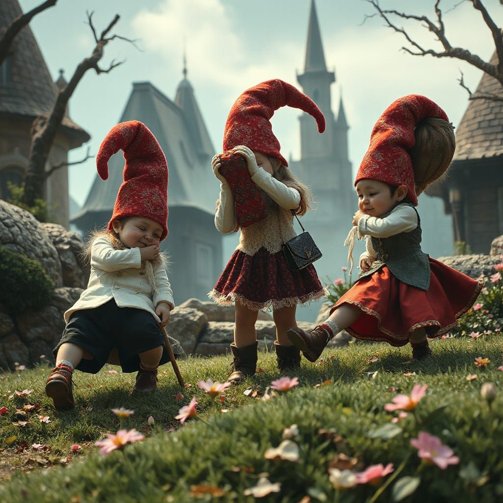 Gnomes Removing Socks in Detailed Fantasy Art Style