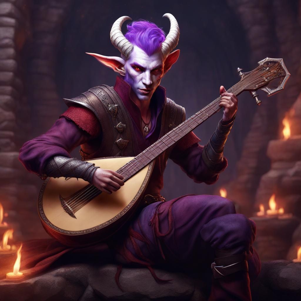 Tiefling Bard with Cittern: Detailed Matte Painting