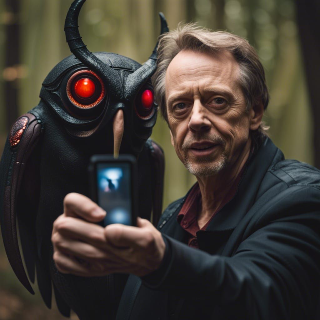 Steve Buscemi Selfie with Mothman, Professional Photo