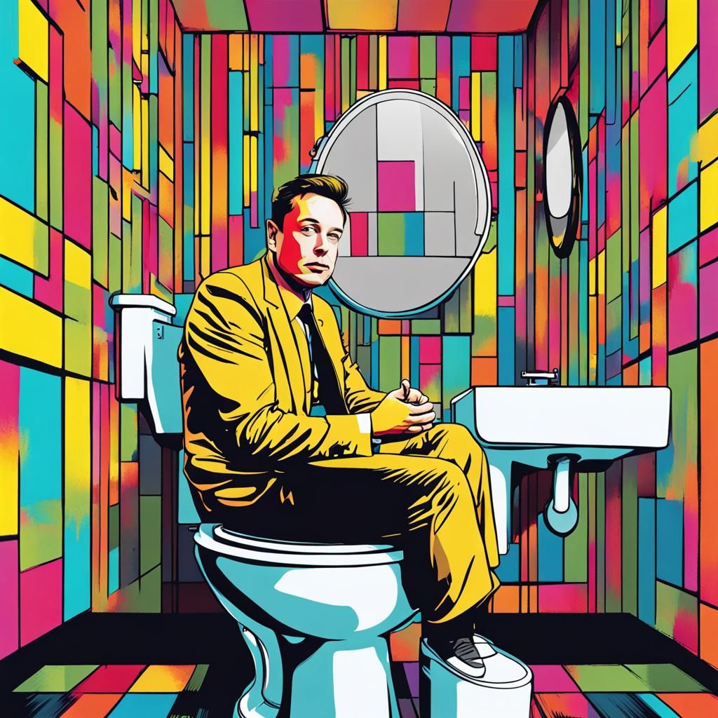 Elon Musk on Toilet in Pop Art Style