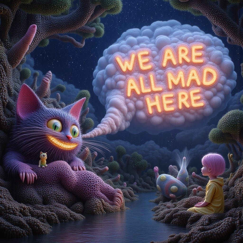 Grinning Cheshire Cat in a Dream Forest