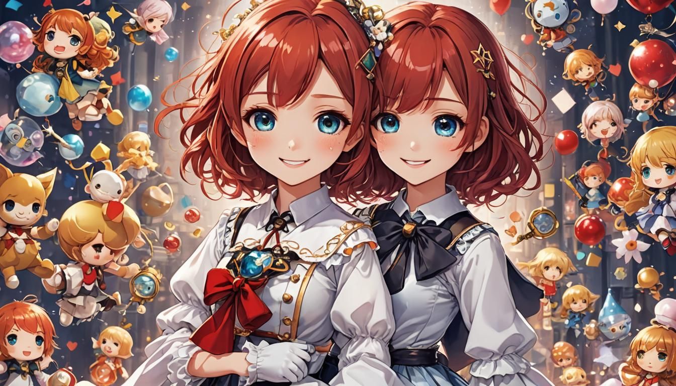 Anime Style Doll with Red Hair and Magic Blink