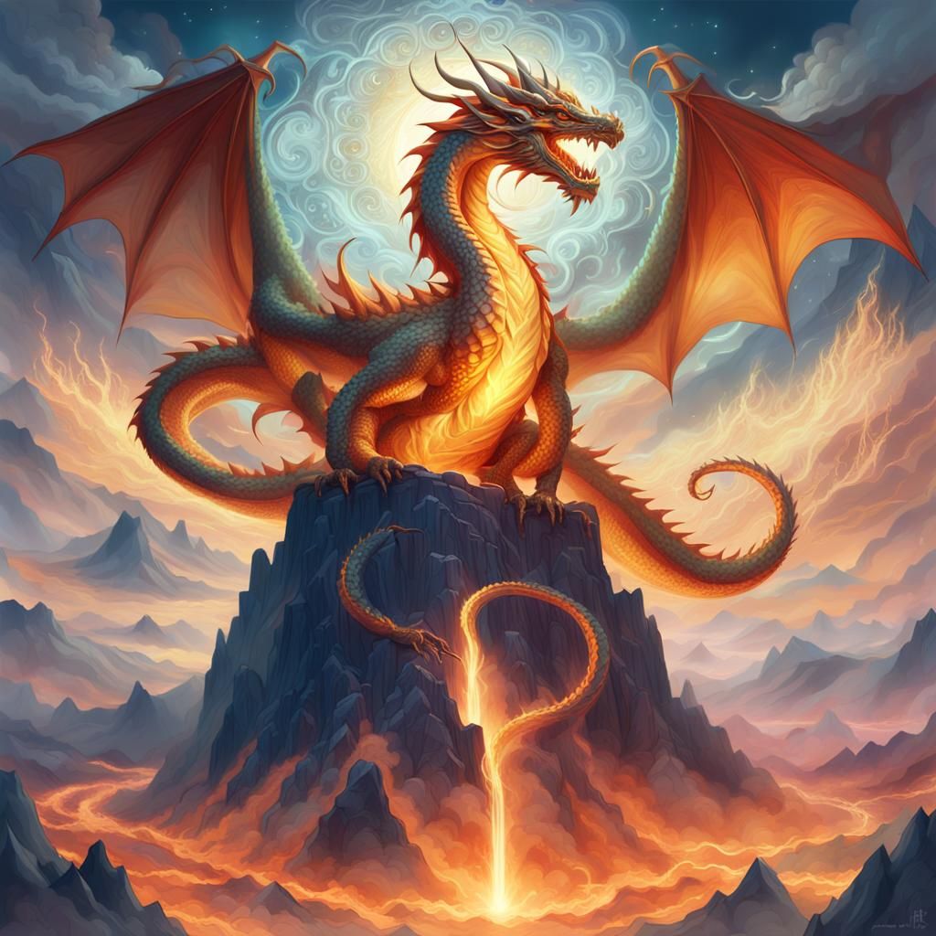 Majestic Dragon of Light on Mystical Peak