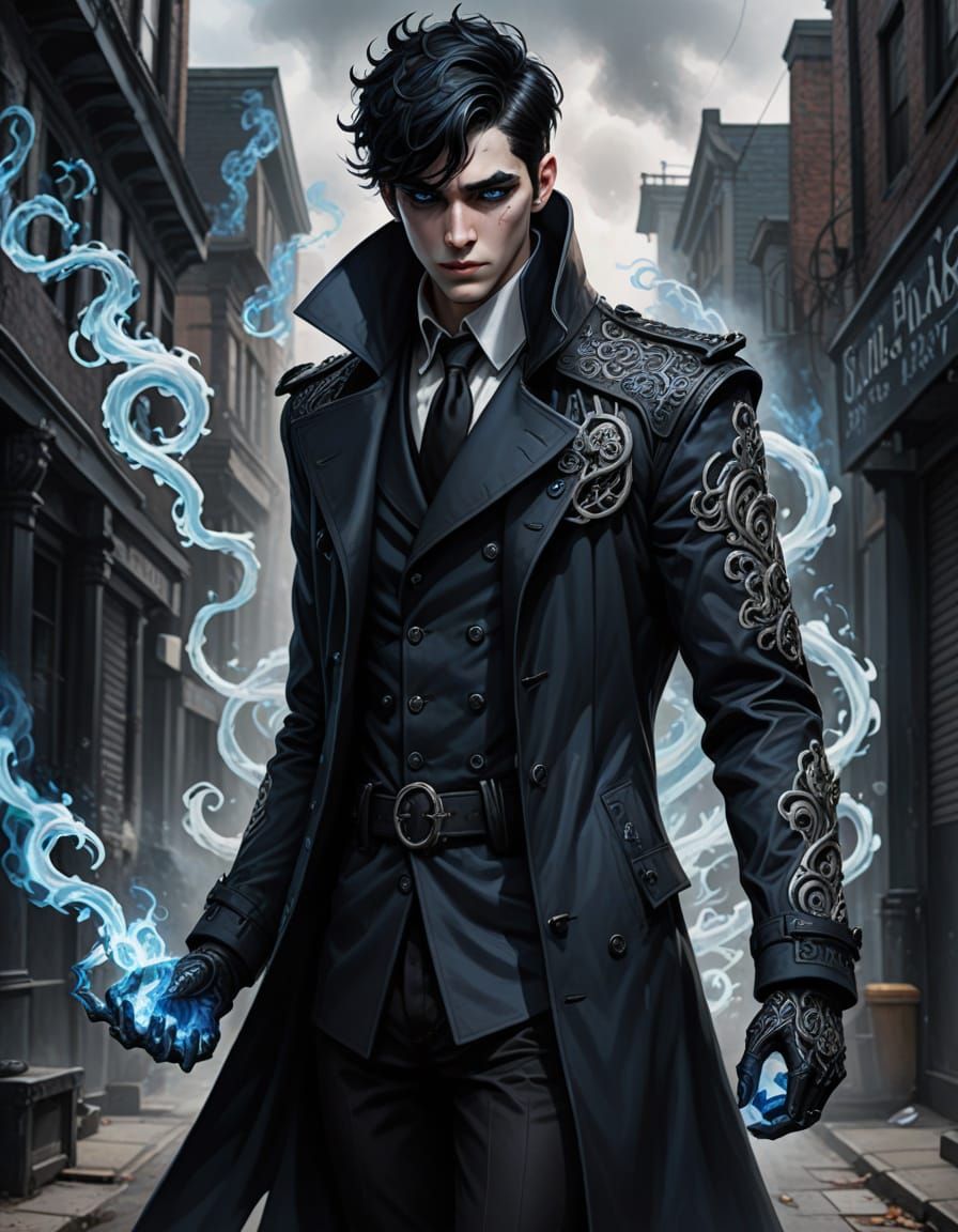 Elegant Young Man Stands Confidently in Victorian Street Sce...