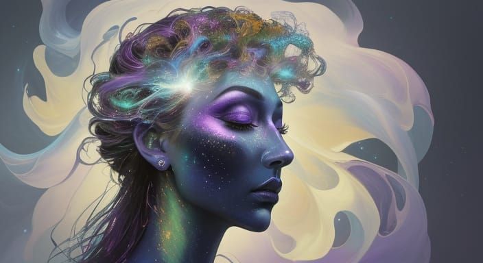 Ethereal Woman in Cosmic Landscape