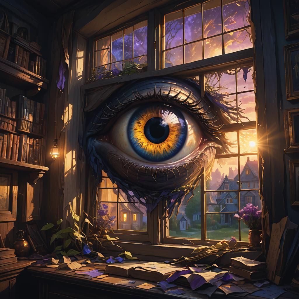 Mystical Eye Peers Into Family Home, Fantasy Art