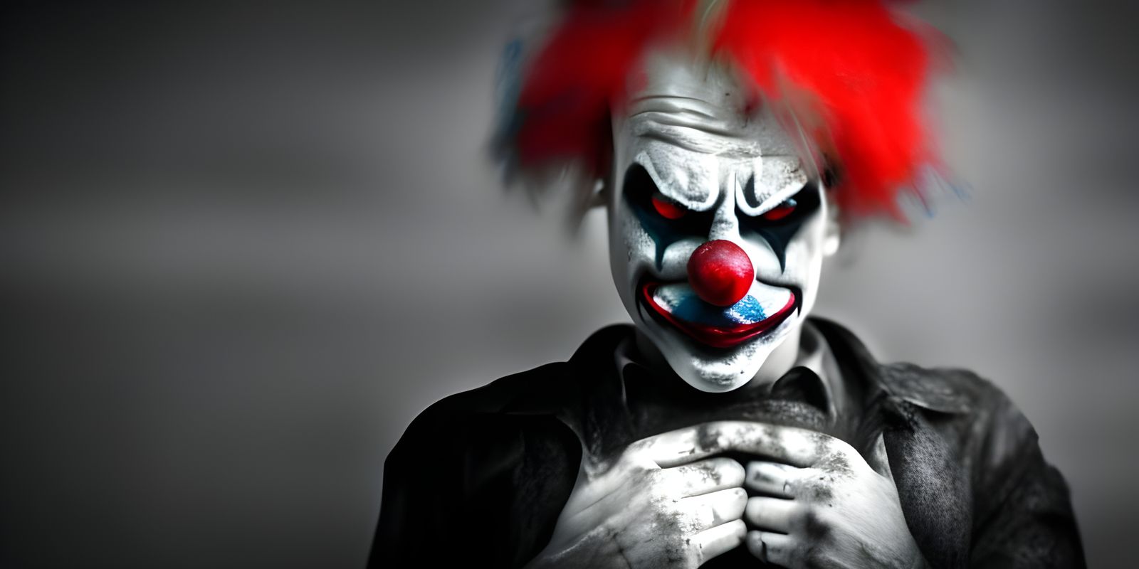 Monochromatic Tilt-Shift Photo of a Depressed Clown