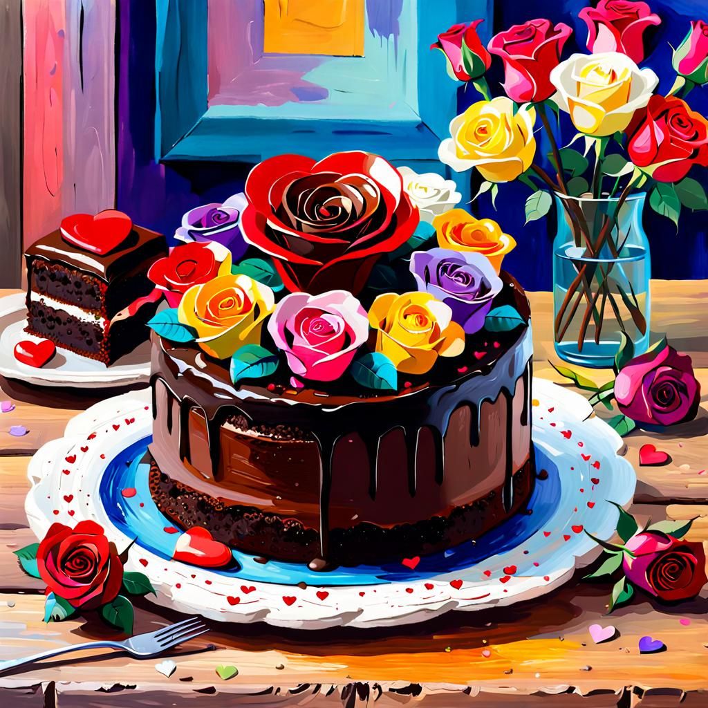 Valentine Chocolate Box and Roses in Expressionist Style
