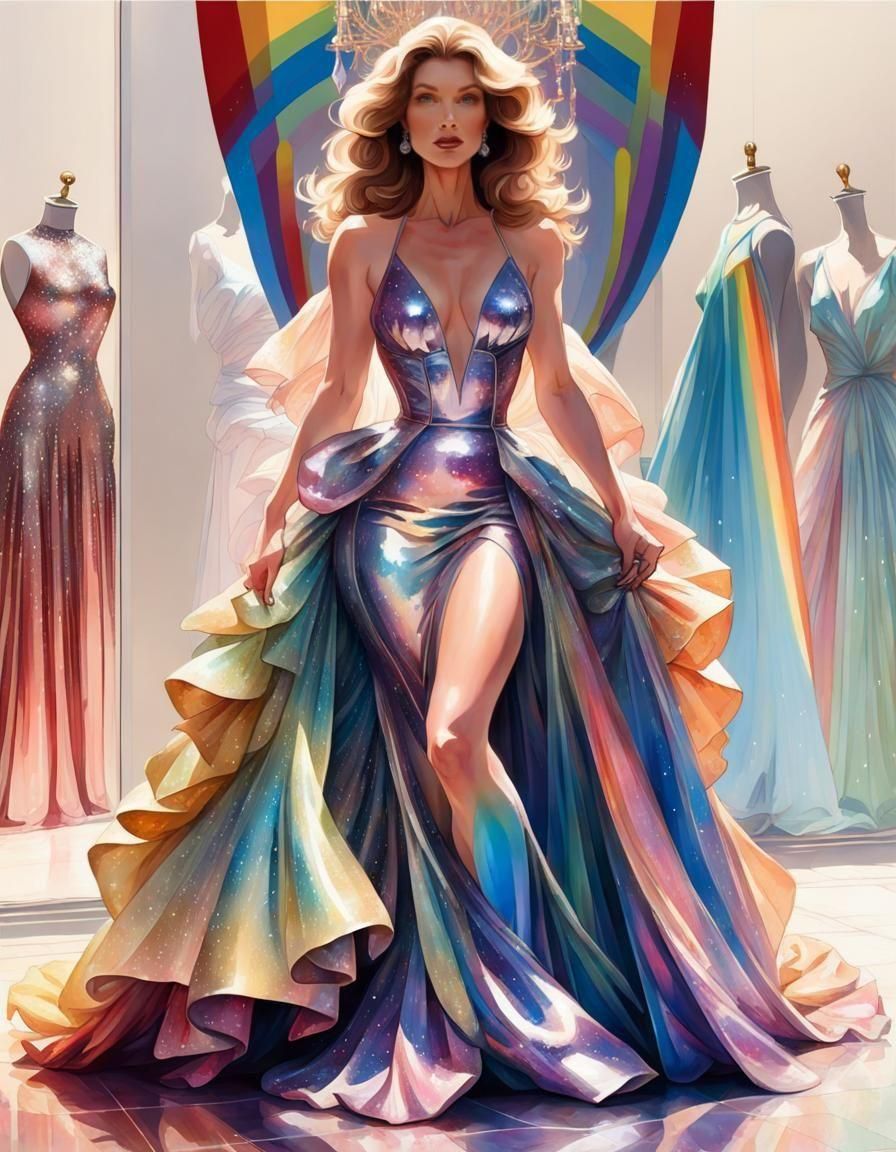 Glamorous Woman in Glittering Glass Gown