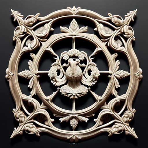 Baroque Wooden Ornament with Wild Goose and Floral Motifs