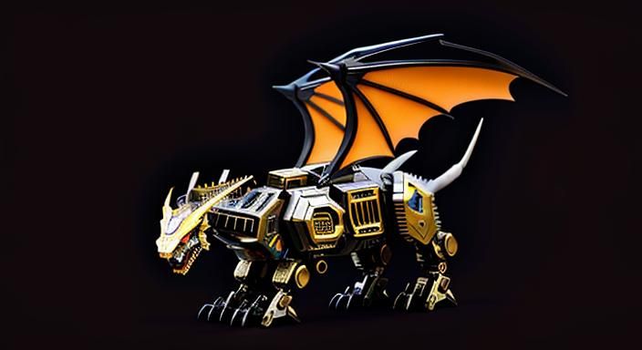 Mechanical Dragon with Metal Wings in Comic Book Style