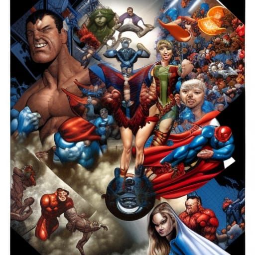 Dynamic Superhero Collage in Comic Book Art Style