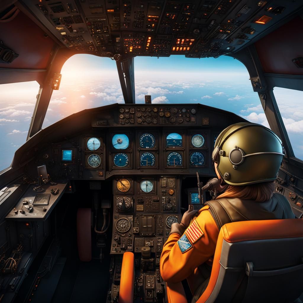 Burning Plane Cockpit Portrait by Rutkowski and Mucha