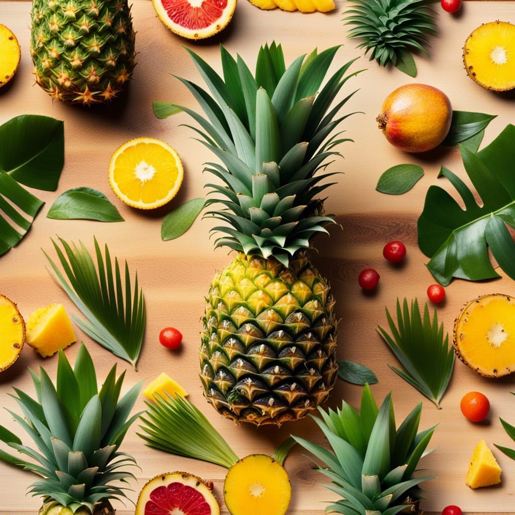 Juicy Pineapple on Rustic Board: Tropical Still Life