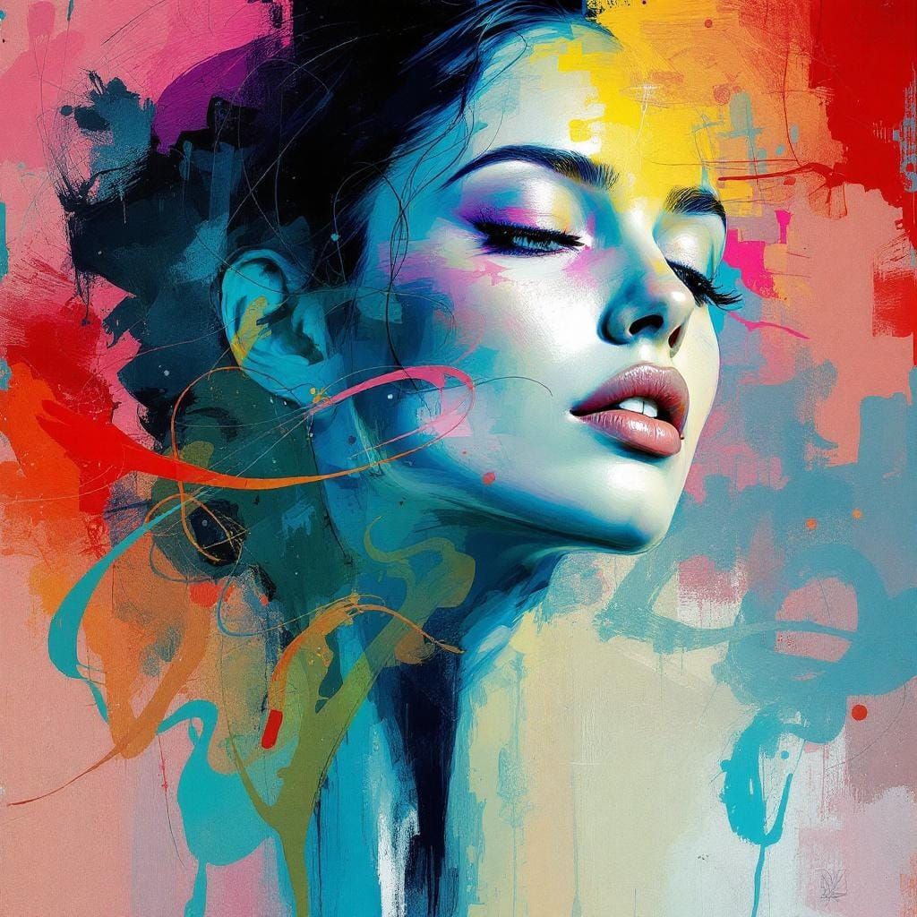 Graceful Woman Portrait in Mixed Media Digital Art