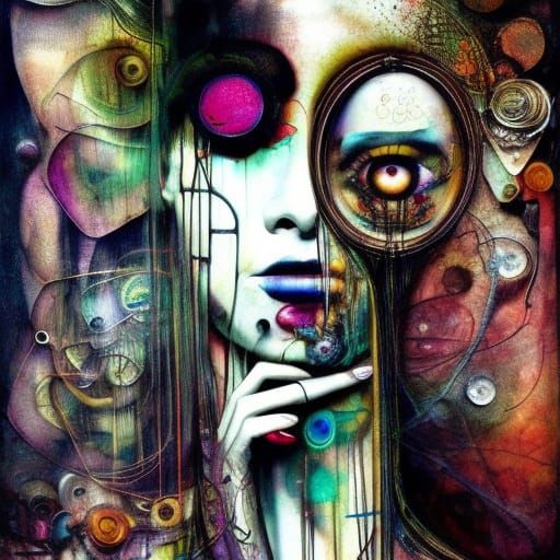 Striking Portrait with Purple Eyes in Maximalist Style