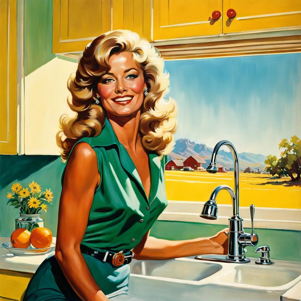 Farrah Fawcett Portrait in Pin-Up Style