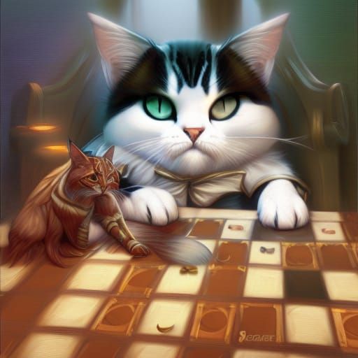 A Sokoke Tabby Cat cleverly playing chess fourth edition