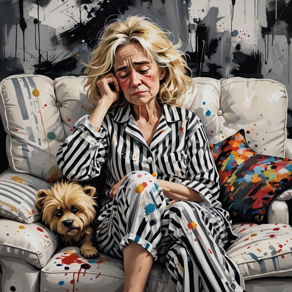 Whimsical Pixar-Style Painting of Woman with Dogs