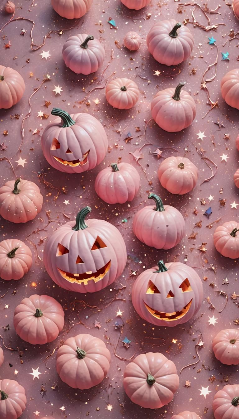Pastel Pink Halloween Pumpkins in Cosmic Illustration