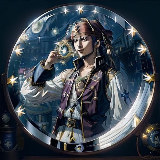 Steampunk Anime Pirate Under Starry Night