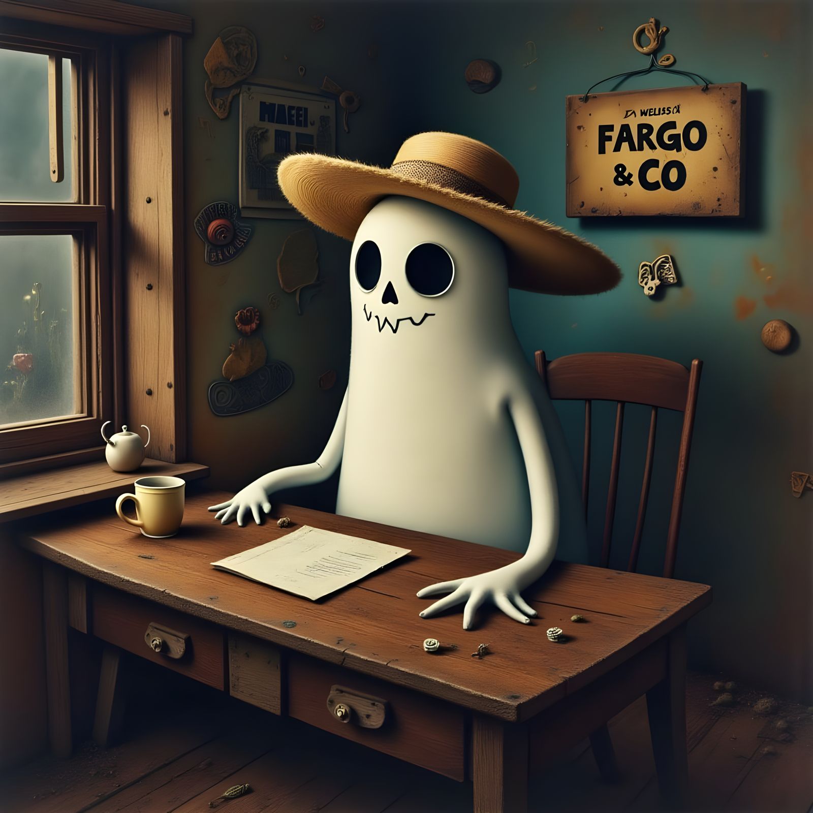 Ghost Cowboy Sign Painter in 1930s Cartoon Style