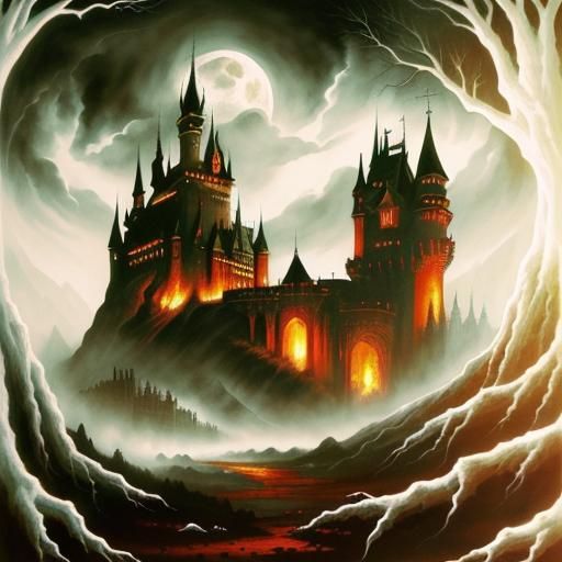 Dracula's Castle: A Dark Masterpiece in Oil and Ink