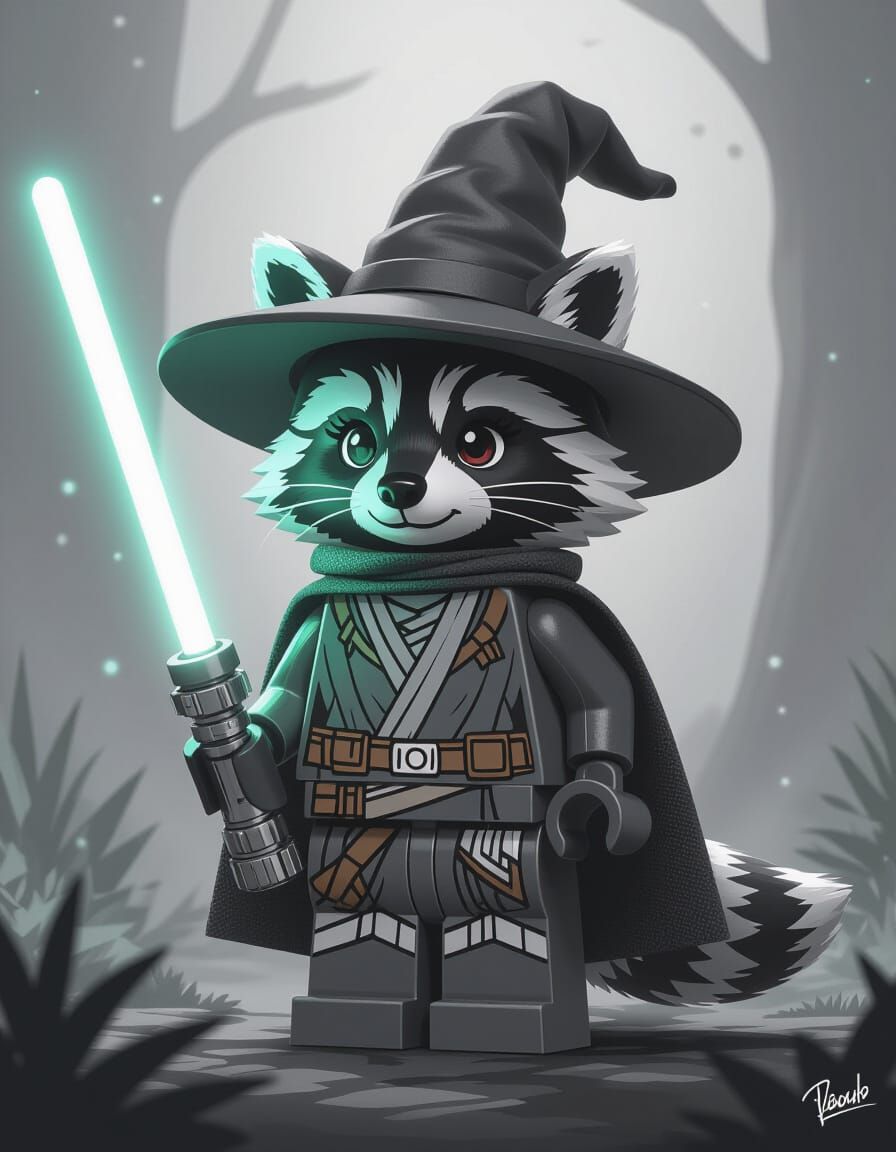 Raccoon Wizard Lego Adventurer in Star Wars Matte Painting