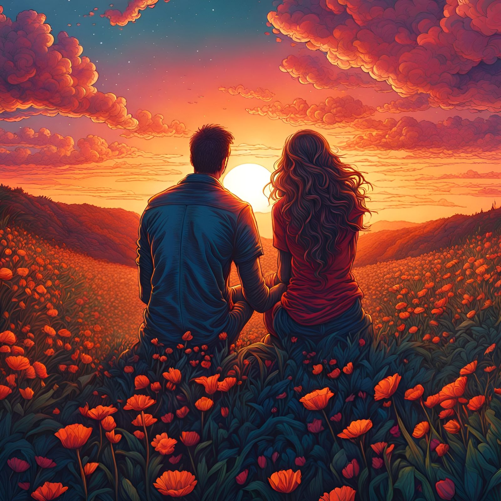 Lovers Embrace in Vivid Photorealistic Style