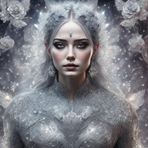 Shining Silver Metallic Lace Cosmic Flower