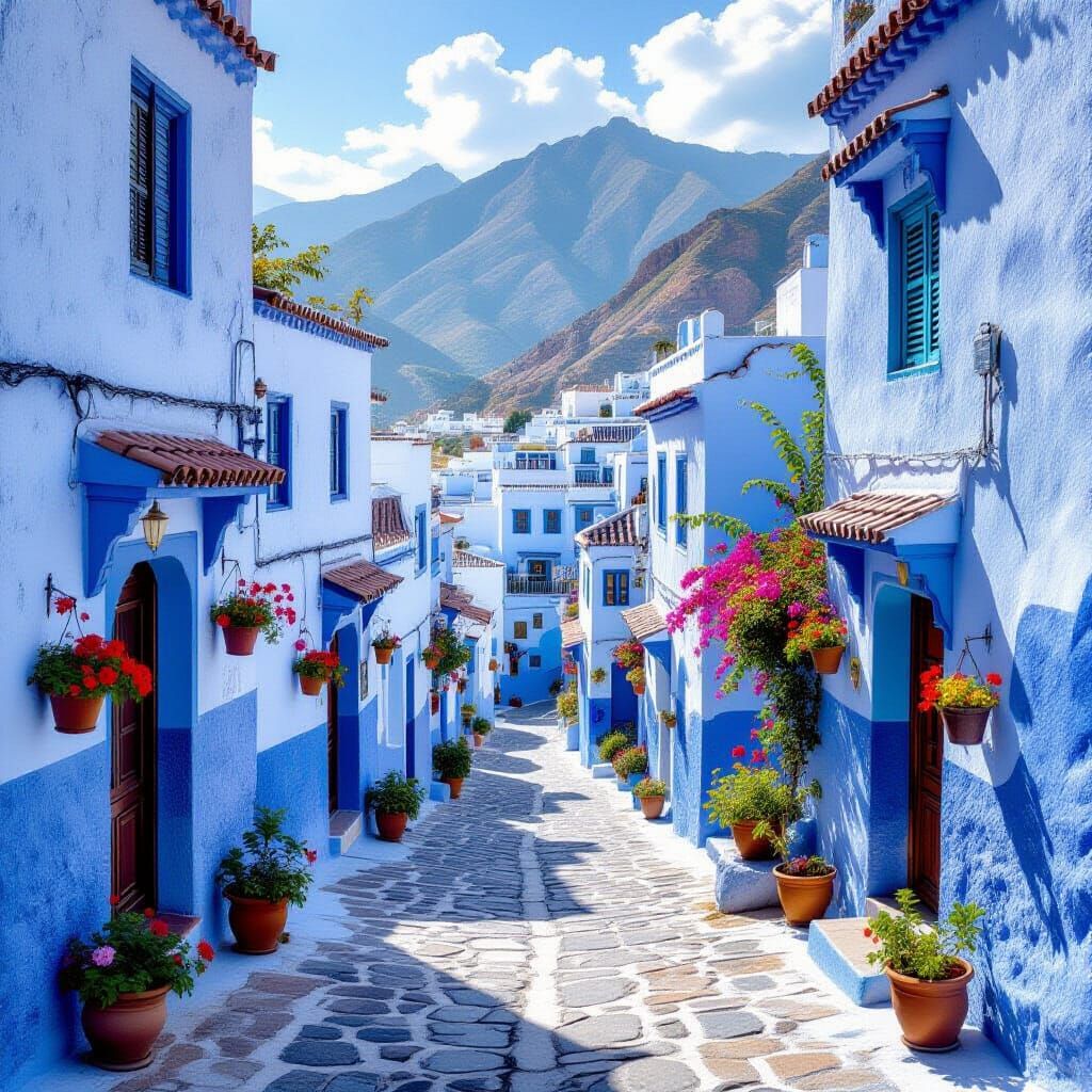 Chefchaouen: Blue City in Rif Mountains, Impressionistic Sty...