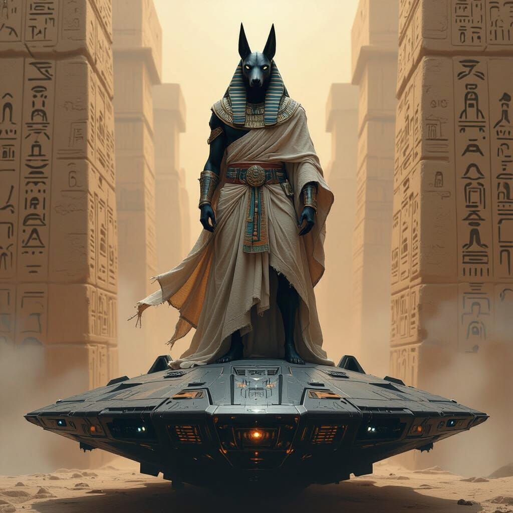 Anubis on Anunaki Spaceship in Sci-Fi Egyptian Style