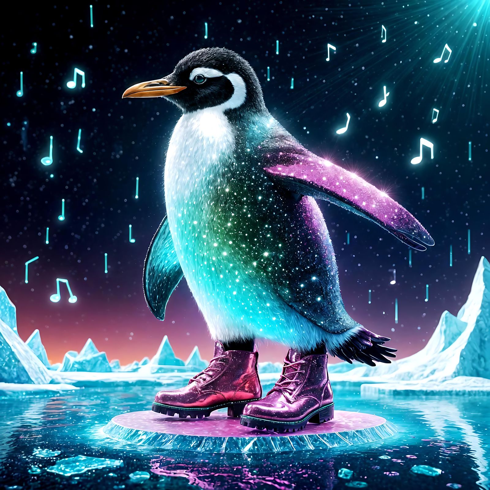 Disco Penguin Grooves on Iceberg Dance Floor